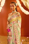 Buy_Siddhartha Bansal_Green Pure Crepe Embroidered Royal Print Saree With Sleeveless Blouse  _Online_at_Aza_Fashions