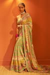 Buy_Siddhartha Bansal_Green Pure Crepe Embroidered Royal Print Saree With Sleeveless Blouse  _at_Aza_Fashions