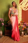 Buy_Siddhartha Bansal_Multi Color Pure Satin Embroidered Patchwork V Ombre Saree With Blouse  _at_Aza_Fashions