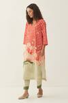 Shivani Bhargava_Red Gingham, Cotton V-neck Checks And Floral Print Kurta & Pant Set _Online_at_Aza_Fashions