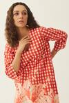 Shop_Shivani Bhargava_Red Gingham, Cotton V-neck Checks And Floral Print Kurta & Pant Set _Online_at_Aza_Fashions