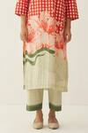 Shivani Bhargava_Red Gingham, Cotton V-neck Checks And Floral Print Kurta & Pant Set _at_Aza_Fashions