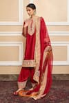 Sheetal Batra_Red Kurta  Pure Silk Chanderi Embroidered Gota Applique Band Collar A-line Set _at_Aza_Fashions