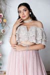 Shop_Sunita Bhandari_Pink Viscose Organza Embroidered Cutdana Sequin Work Lehenga And Ruffle Blouse Set _Online_at_Aza_Fashions