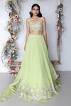 Shop_Sunita Bhandari_Green Organza, Viscose Sequins, Cut Work, Embroidery Floral Lehenga Set _at_Aza_Fashions