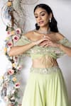 Shop_Sunita Bhandari_Green Viscose Crepe Embroidered Resham Off Shoulder Neck Blouse And Sharara Set_Online_at_Aza_Fashions