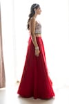 Sunita Bhandari_Red Viscose Organza Embroidered Cutdana Sweetheart Neck Hand Blouse Lehenga Set_Online_at_Aza_Fashions