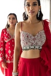 Sunita Bhandari_Red Viscose Organza Embroidered Cutdana Sweetheart Neck Hand Blouse Lehenga Set_at_Aza_Fashions