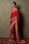 RI.Ritu Kumar_Red Silk Satin Embroidered Zardozi Jaya Floral Saree _Online_at_Aza_Fashions