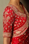 Shop_RI.Ritu Kumar_Red Silk Satin Embroidered Zardozi Jaya Floral Saree _Online_at_Aza_Fashions