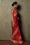 RI.Ritu Kumar_Red Silk Satin Embroidered Zardozi Jaya Floral Saree _at_Aza_Fashions