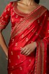 Shop_RI.Ritu Kumar_Red Saree And Blouse Fabric & Satin Girija With Unstitched _Online_at_Aza_Fashions