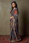 RI.Ritu Kumar_Blue Viscose, Rayon Embroidery Romantic Flower Print Saree_Online_at_Aza_Fashions