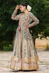 BAIRAAS_Multi Color Cotton Print Floral Round Neck Blocked Jacket And Kurta Set_Online_at_Aza_Fashions