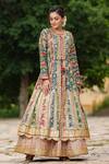 Shop_BAIRAAS_Multi Color Cotton Print Floral Round Neck Blocked Jacket And Kurta Set_Online_at_Aza_Fashions