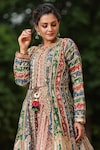 BAIRAAS_Multi Color Cotton Print Floral Round Neck Blocked Jacket And Kurta Set_at_Aza_Fashions