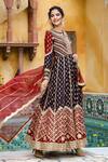 Buy_Bairaas_Maroon Cotton, Organza Floral, Gota Patti, Print And Work Anarkali With Dupatta_Online_at_Aza_Fashions