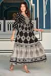 Shop_Bairaas_Black Rayon Russian Block Pattern Dress_Online_at_Aza_Fashions