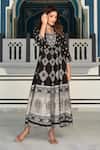 Bairaas_Black Rayon Russian Block Pattern Dress_at_Aza_Fashions