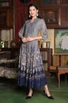 Bairaas_Blue Rayon Royal Palace Pattern Dress_at_Aza_Fashions