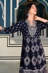 Bairaas_Blue Rayon Russian Pattern Dress_Online_at_Aza_Fashions
