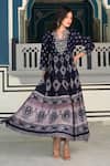 Bairaas_Blue Rayon Russian Pattern Dress_at_Aza_Fashions
