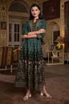Shop_Bairaas_Green Rayon Ombre Bohemian And Elephant Pattern Dress_Online_at_Aza_Fashions