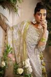 Shop_BAIRAAS_Grey Mulmul Print Khari Round Neck And Gota Work Kurta Set_Online_at_Aza_Fashions