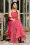 Shop Bairaas Magenta Georgette Print Sequins Square Neck Diamond Pattern Kurta Set Online at Aza Fashions Shop_Bairaas_Magenta Georgette Print Sequins Square Neck Diamond Pattern Kurta Set_Online_at_Aza_Fashions