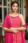 Bairaas Magenta Georgette Print Sequins Square Neck Diamond Pattern Kurta Set at Aza Fashions Bairaas_Magenta Georgette Print Sequins Square Neck Diamond Pattern Kurta Set_at_Aza_Fashions