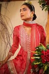 BAIRAAS_Red Muslin Embroidered Thread And Gota Work V Neck Peplum Kurta Sharara Set_at_Aza_Fashions