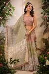 Buy_Bairaas_Peach Mulmul Printed Khari Round Lehenga Set For Women_Online_at_Aza_Fashions
