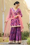 Buy_Bairaas_Purple Muslin Printed And Embroidered Floral V Neck Kurta Sharara Set For Women_Online_at_Aza_Fashions