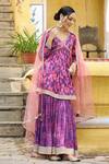 Shop_Bairaas_Purple Muslin Printed And Embroidered Floral V Neck Kurta Sharara Set For Women_Online_at_Aza_Fashions