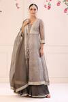 Buy_Bairaas_Grey Kota Doria Bandhani Print Anarkali Sharara Set_Online_at_Aza_Fashions