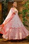 Buy_BAIRAAS_Pink Mul Cotton Hand Block Print Floral V Neck Anarkali With Dupatta_Online_at_Aza_Fashions