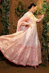 BAIRAAS_Pink Mul Cotton Hand Block Print Floral V Neck Anarkali With Dupatta_at_Aza_Fashions