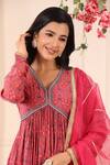Shop_Bairaas_Magenta Muslin Printed Rangoli Patterns V Neck Anarkali With Dupatta_Online_at_Aza_Fashions