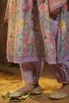Shop_Bairaas_Purple Mul Cotton Hand Block Print Blossom V Neck Placement Anarkali Set_Online_at_Aza_Fashions
