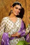 Buy_Bairaas_Purple Mul Cotton Hand Block Print Floral V Neck Anarkali Sharara Set