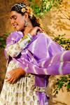 Bairaas_Purple Mul Cotton Hand Block Print Floral V Neck Anarkali Sharara Set_at_Aza_Fashions