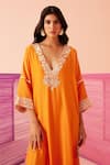 Buy_Sureena Chowdhri_Orange Muslin Oblivion Embroidered Yoke Kaftan_Online_at_Aza_Fashions