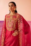 Buy_Sureena Chowdhri_Magenta Silk Chanderi Embroidered Zari Notched Utopia Kurta Set  _Online_at_Aza_Fashions