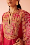 Shop_Sureena Chowdhri_Magenta Silk Chanderi Embroidered Zari Notched Utopia Kurta Set  _Online_at_Aza_Fashions