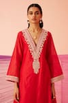 Sureena Chowdhri_Red Silk Chanderi Embroidered Dori Awakening Asymmetric Kurta Set  _Online_at_Aza_Fashions