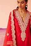 Shop_Sureena Chowdhri_Red Silk Chanderi Embroidered Dori Awakening Asymmetric Kurta Set  _Online_at_Aza_Fashions