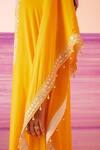 Sureena Chowdhri_Yellow Muslin Embroidered Dori Deep V Neck Yoke Kaftan_at_Aza_Fashions