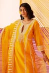 Sureena Chowdhri Yellow Silk Chanderi Embroidered Dori Notched Round Fun In The Sun Kurta Set Online at Aza Fashions Sureena Chowdhri_Yellow Silk Chanderi Embroidered Dori Notched Round Fun In The Sun Kurta Set_Online_at_Aza_Fashions