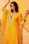 Shop Sureena Chowdhri Yellow Silk Chanderi Embroidered Dori Notched Round Fun In The Sun Kurta Set Online at Aza Fashions Shop_Sureena Chowdhri_Yellow Silk Chanderi Embroidered Dori Notched Round Fun In The Sun Kurta Set_Online_at_Aza_Fashions