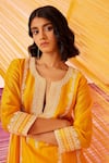 Sureena Chowdhri Yellow Silk Chanderi Embroidered Dori Notched Round Fun In The Sun Kurta Set at Aza Fashions Sureena Chowdhri_Yellow Silk Chanderi Embroidered Dori Notched Round Fun In The Sun Kurta Set_at_Aza_Fashions